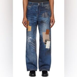 ANDERSSON BELL Unisex Navy Patchwork Printed Denim Trompe L'oeil Jeans Sz 30